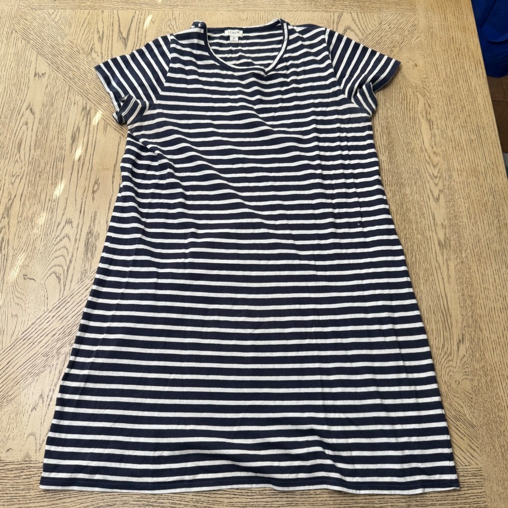 J Crew Size Medium Navy White Stripe Short Sleeve T Shirt Dress Casual